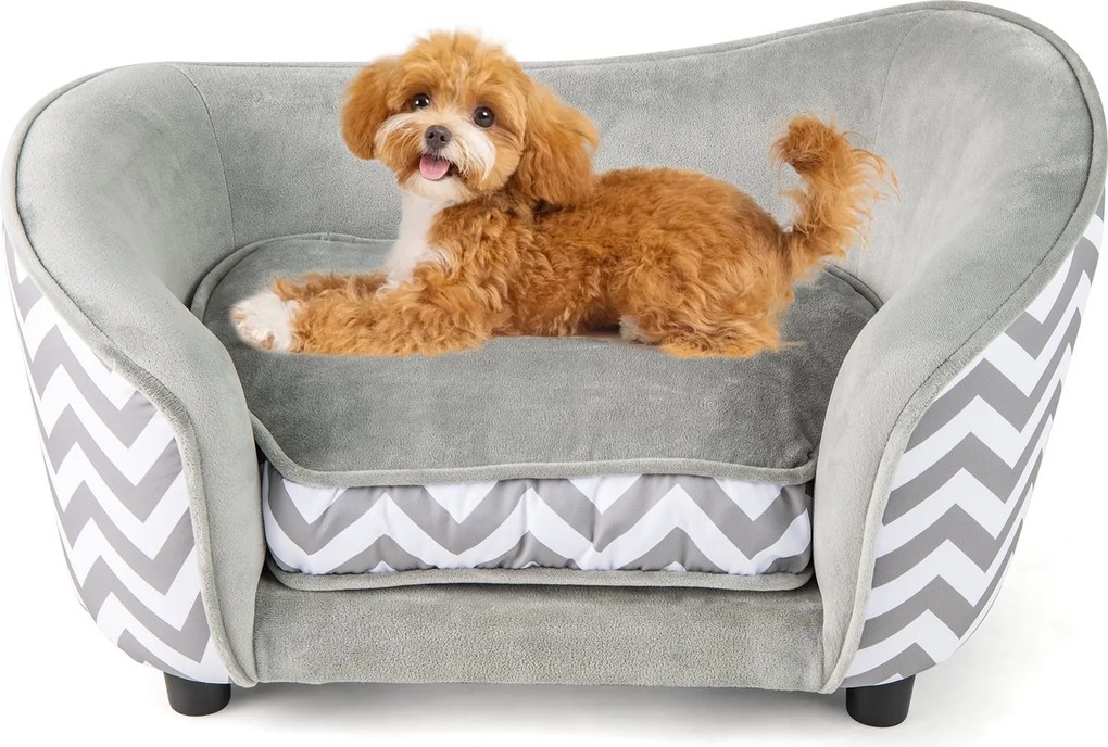 Cama para gatos e caes 70 x 41 x 40 cm com almofada macia acolchoada e capa lavável cinza