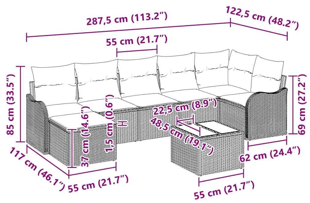 Conjunto de Sofá de Jardim de 8 Peças com Almofadas Beiges, Rattan Sin