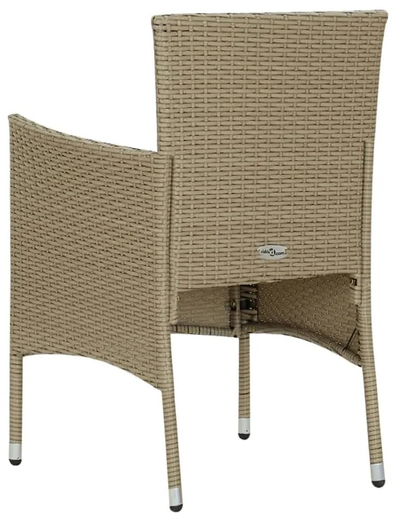 3 pcs conjunto jantar p/ jardim c/ almofadões vime PE bege