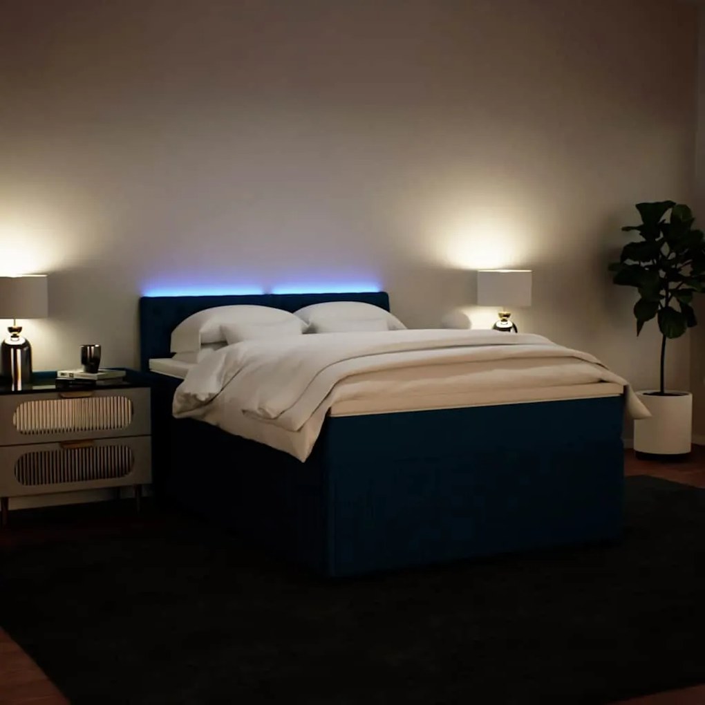 Cama com molas/colchão 140x200 cm veludo azul