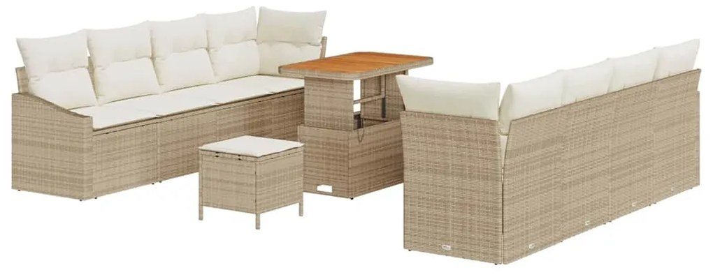 Conjunto de Sofá de Jardim vidaXL de 11 Peças com Almofadas Bege Ratta