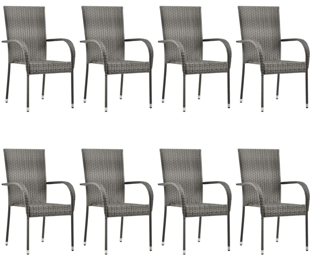 9 pcs conjunto de jantar para jardim vime PE cinzento