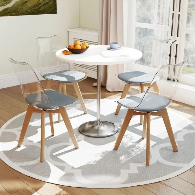 Conjunto de 4 cadeiras de jantar (MESA NÃO INCLUIDA) modernas sem braços com encosto Pernas em madeira de faia Almofada macia cinzenta e cadeiras tran