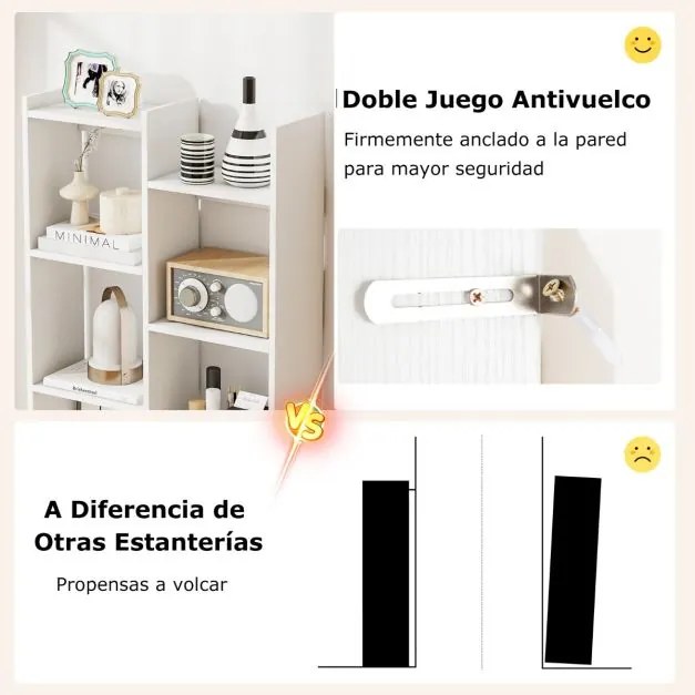 Estante de 12 níveis moderna e organizadora, para livros, para escritório em casa, 65 x 20 x 162 cm Branca