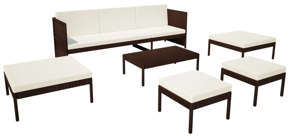 6 pcs conjunto lounge jardim c/ almofadões vime PE castanho