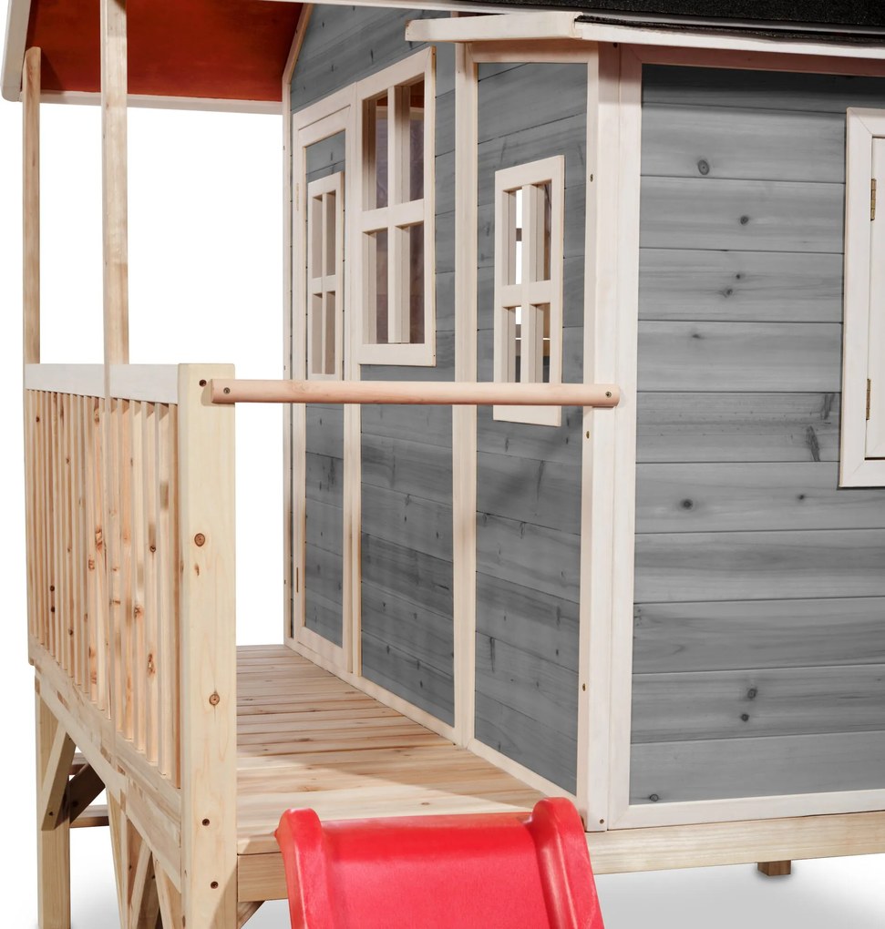 Casa de brincar infantil exterior para crianças Loft 350 em madeira com escorrega - Cinzenta