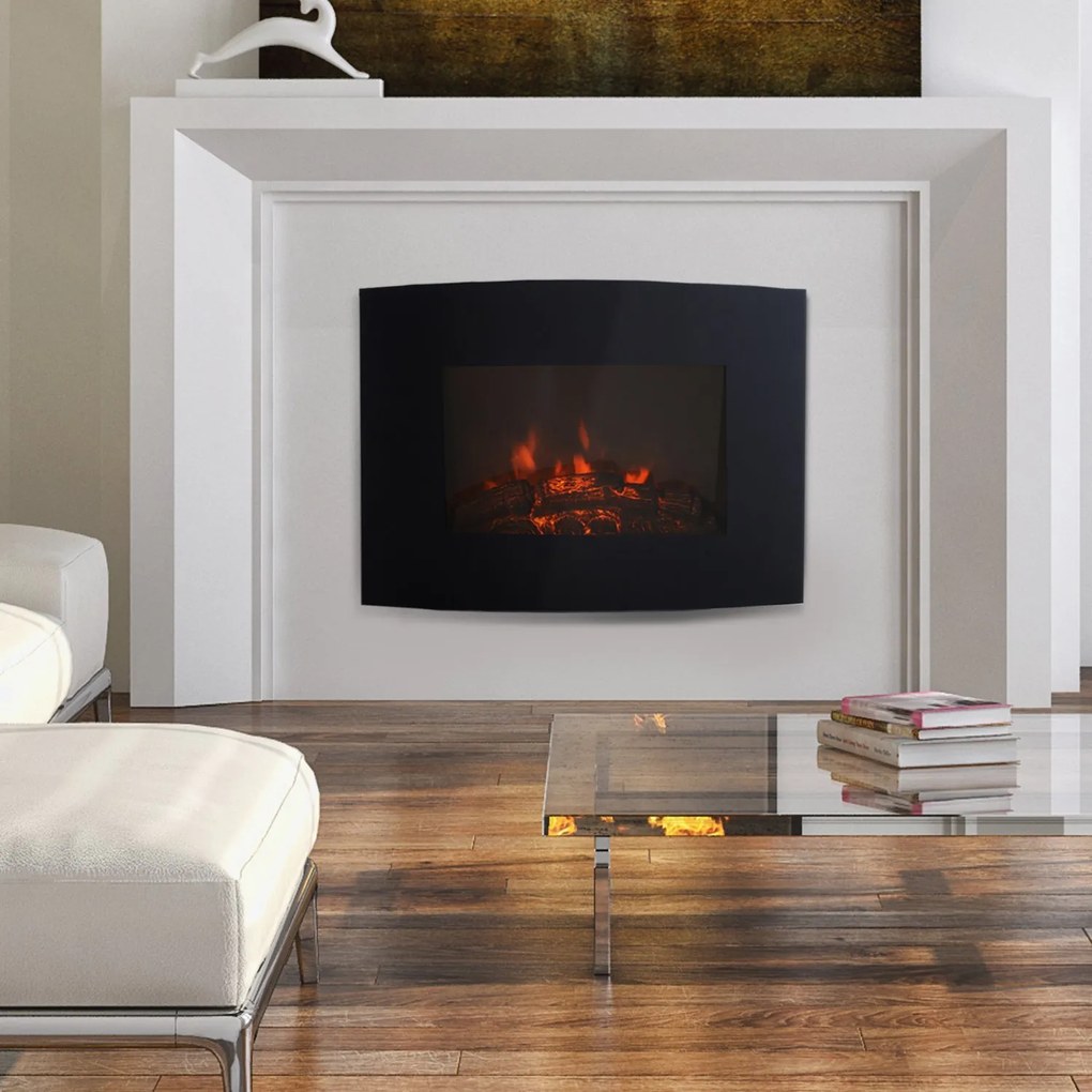 HomCom® Lareira Eléctrica tipo Aquecedor de parede 900W/1800W – 65x11.4x52cm