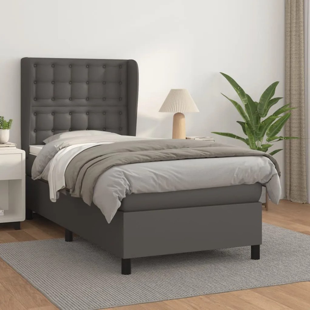 vidaXL Cama com molas/colchão 80x200 cm couro artificial cinza