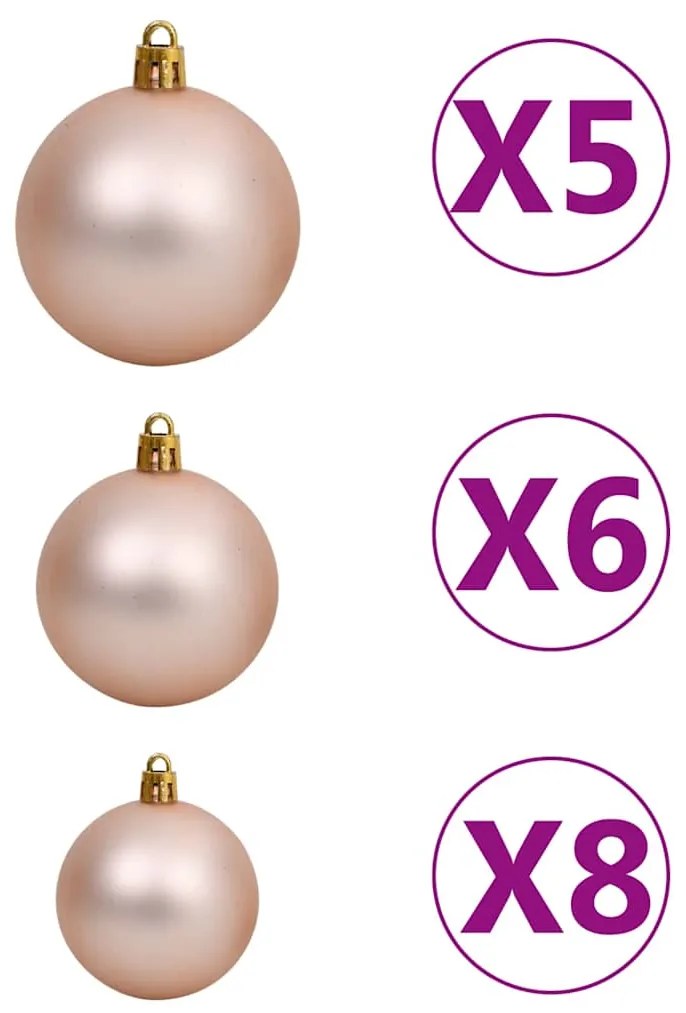 Conj. de bolas de natal 61 pcs c/ pico e 150 LEDs rosa dourado