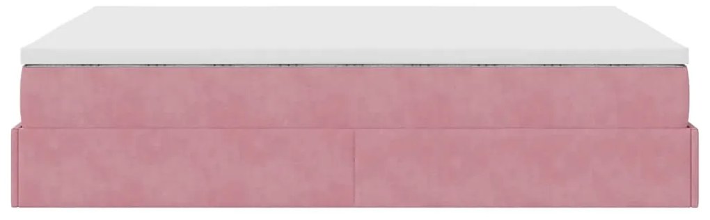 Estrutura de cama otomana com colchão 140x190 cm veludo rosa