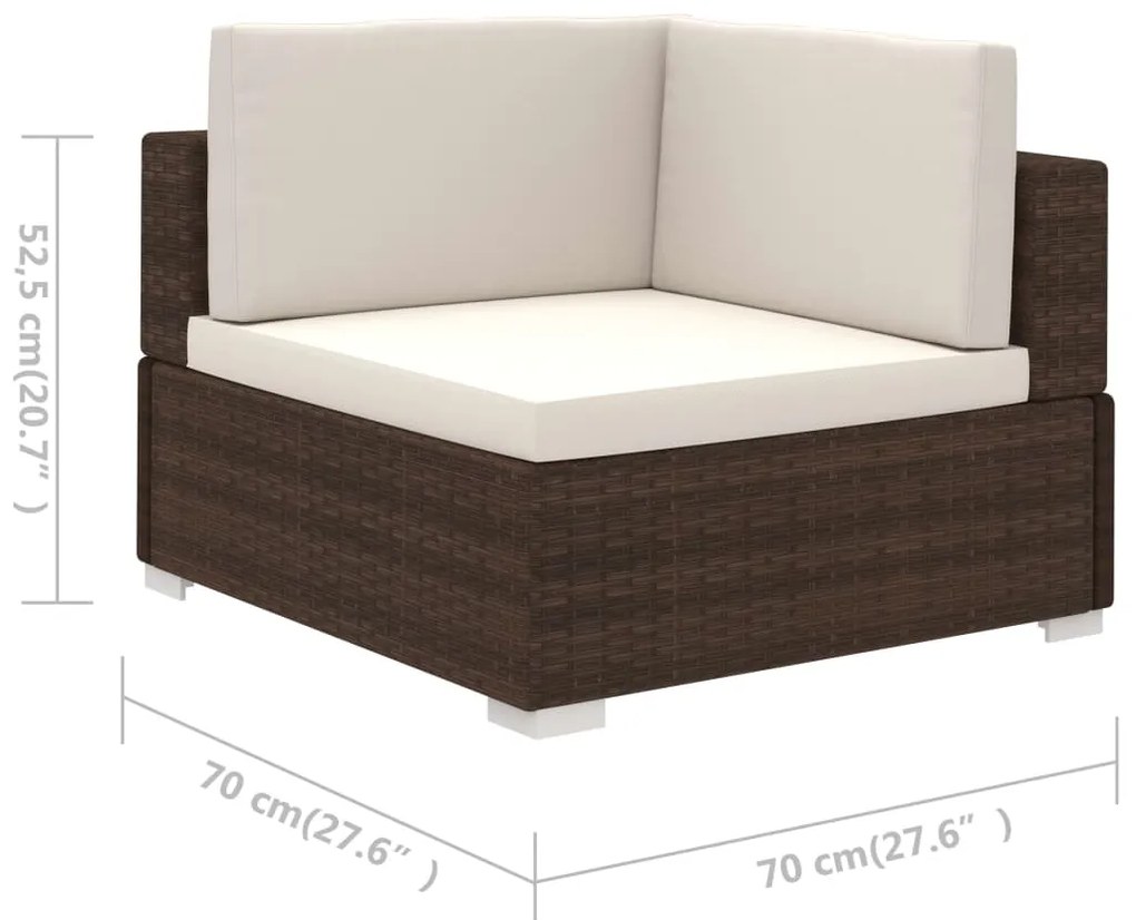 6 pcs conjunto lounge jardim c/ almofadões vime PE castanho