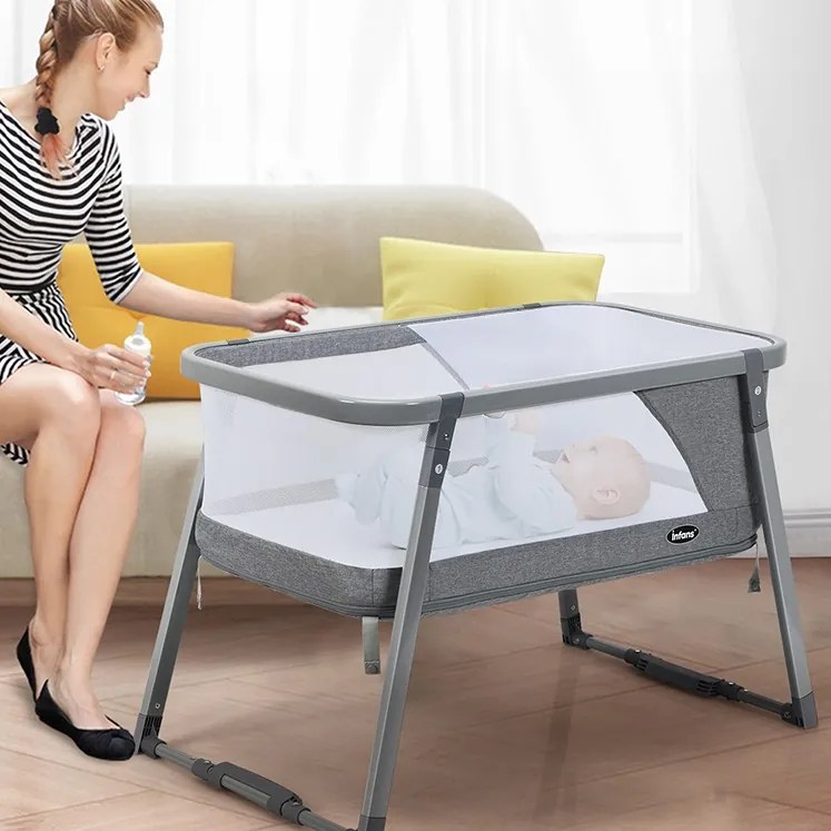 Cama de baloiço para bebé 3 em 1 dobrável com colchão macio 106,5 x 63,5 x 71 cm cinzento