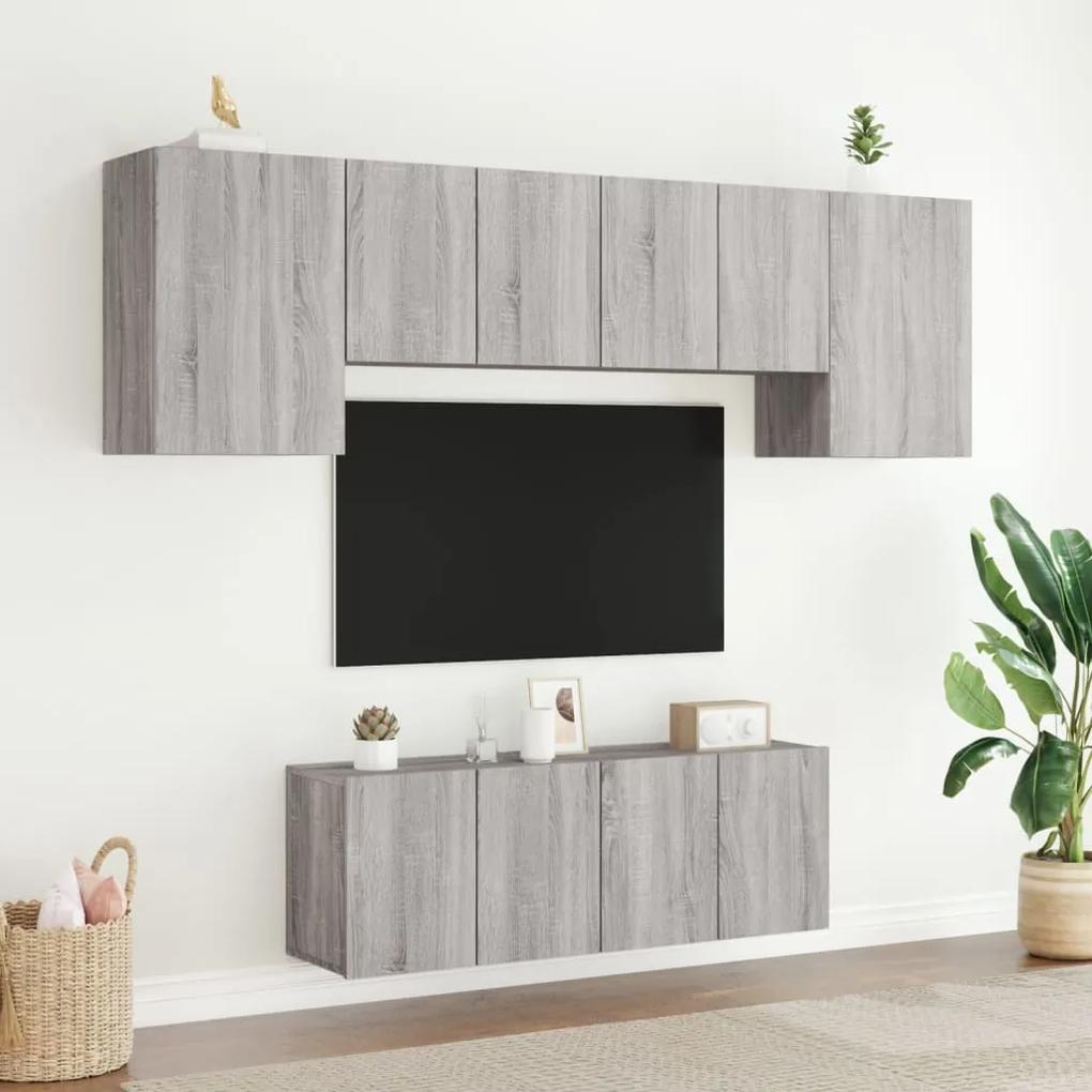 6 pcs móveis de parede p/ TV derivados de madeira cinza sonoma