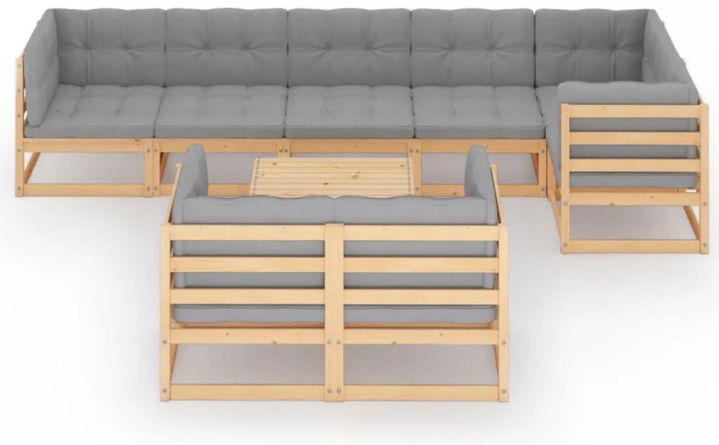 9 pcs conjunto lounge de jardim c/ almofadões pinho maciço