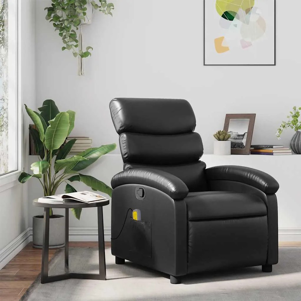 Poltrona de massagens reclinável couro artificial preto