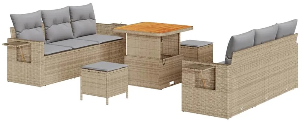 Conjunto de Sofá para Jardim vidaXL de 9 Peças com Almofadas Bege Vime