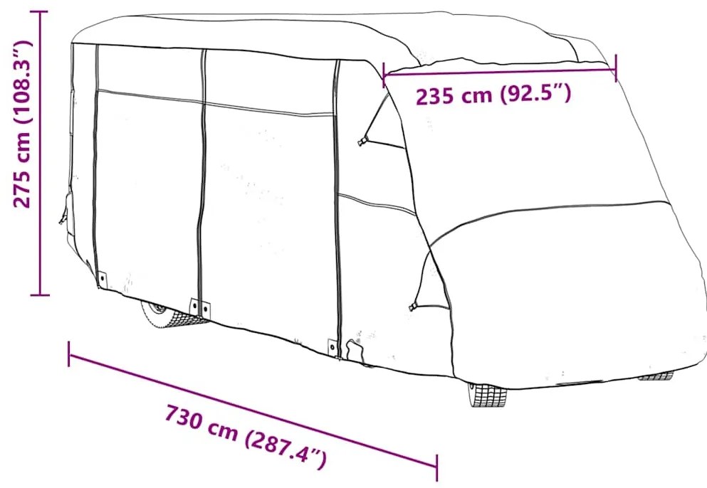 Capas autocaravanas 730x235x275 cm tecido não tecido cinzento