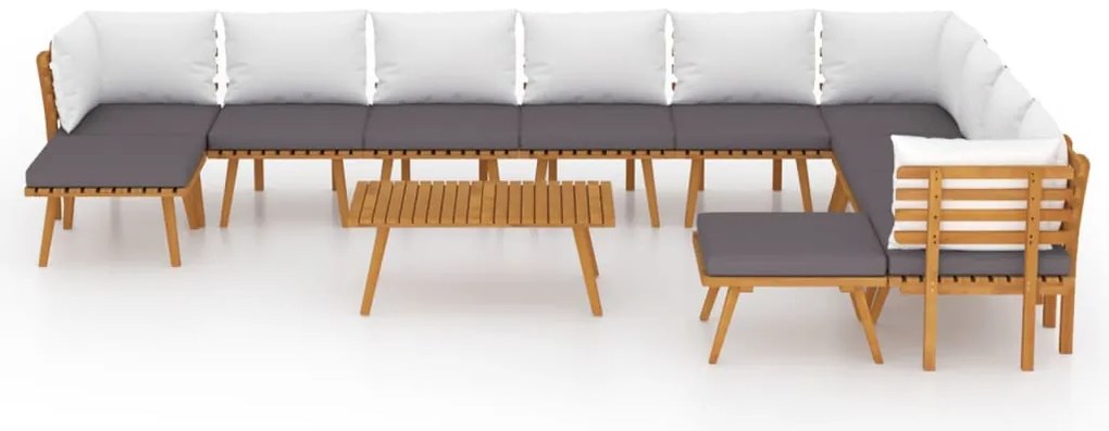 12 pcs conjunto lounge de jardim com almofadões acácia maciça