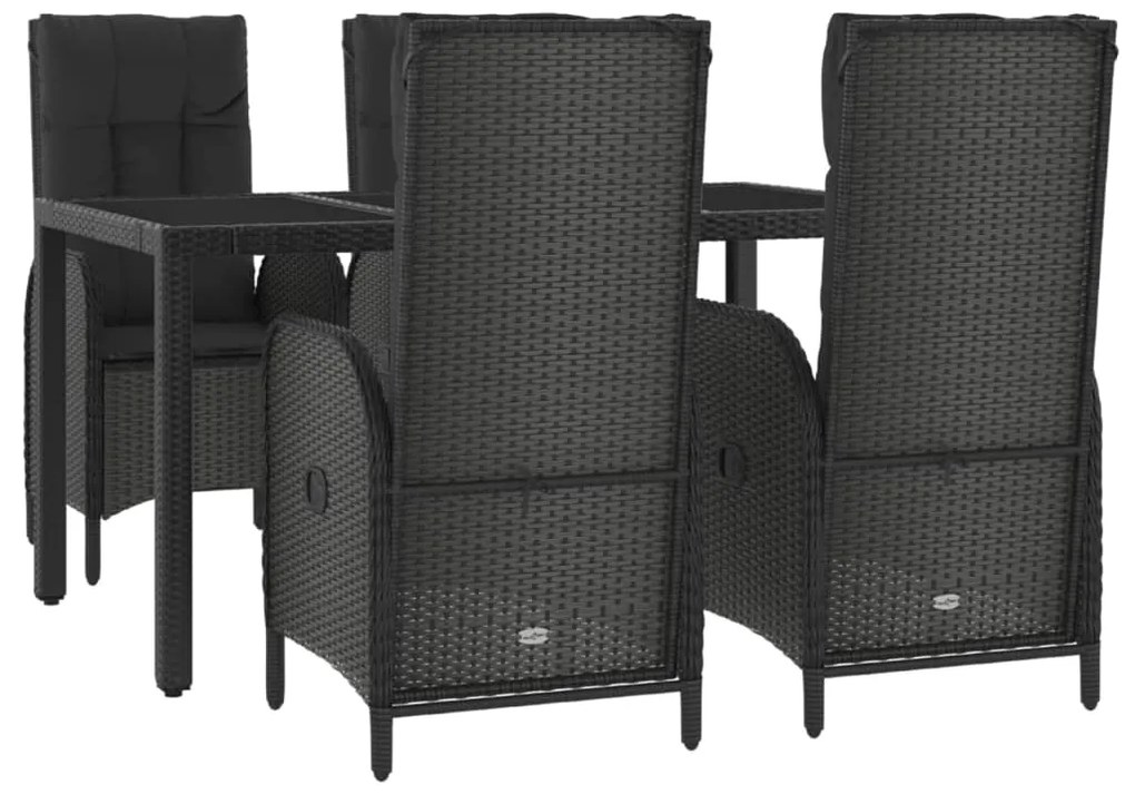 5 pcs conjunto de jantar p/ jardim c/ almofadões vime PE preto