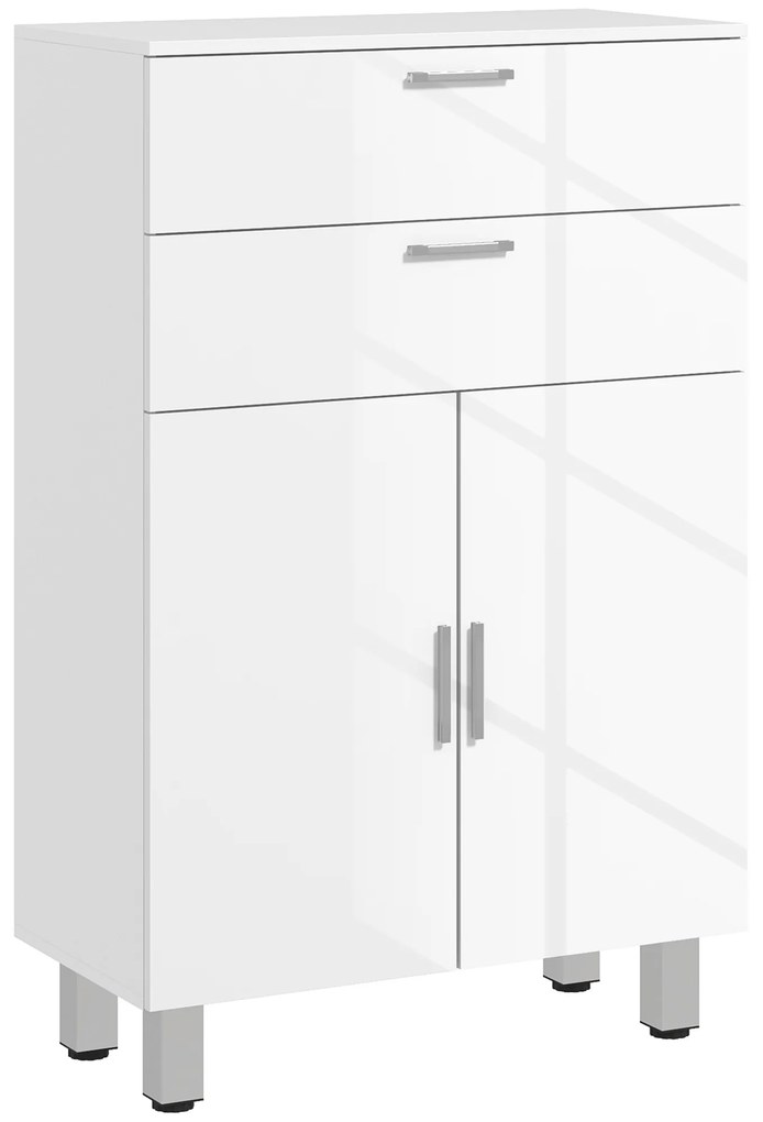 Kleankin Móvel Auxiliar de Casa de Banho Armário de Casa de Banho 2 Gavetas e Armário 2 Prateleiras Ajustáveis 60x30x93 cm Branco | Aosom Portugal
