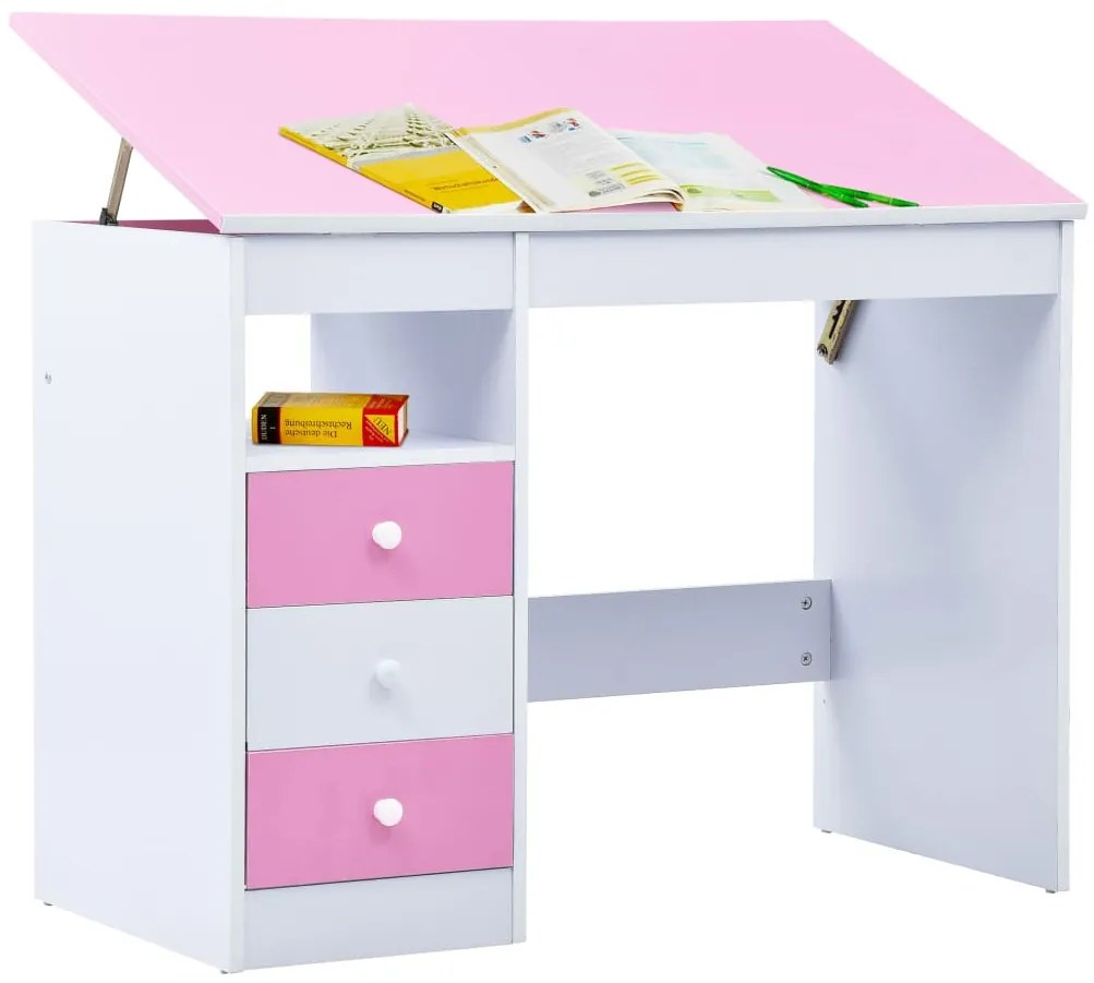 Secretária/estirador desenho para crianças rosa e branco