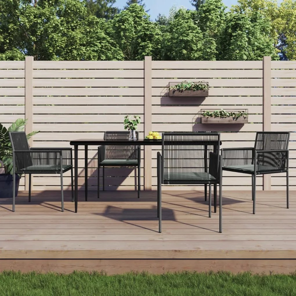 vidaXL 5 pcs conjunto jantar p/ jardim c/ almofadões vime PE/aço preto