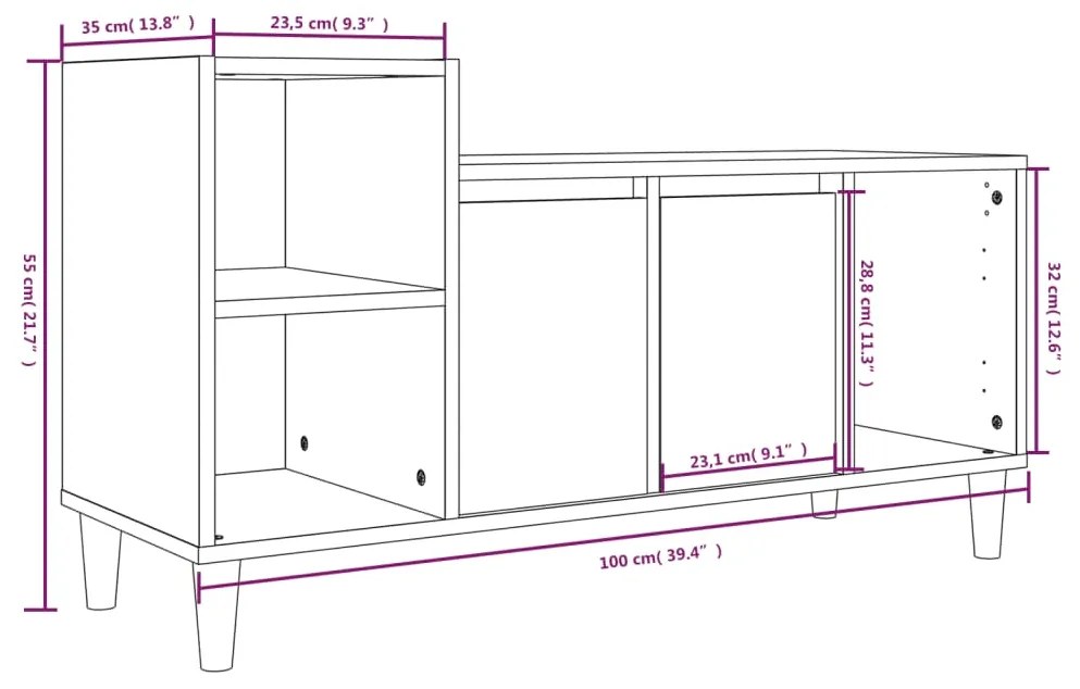 Móvel de TV 100x35x55 cm derivados madeira branco brilhante