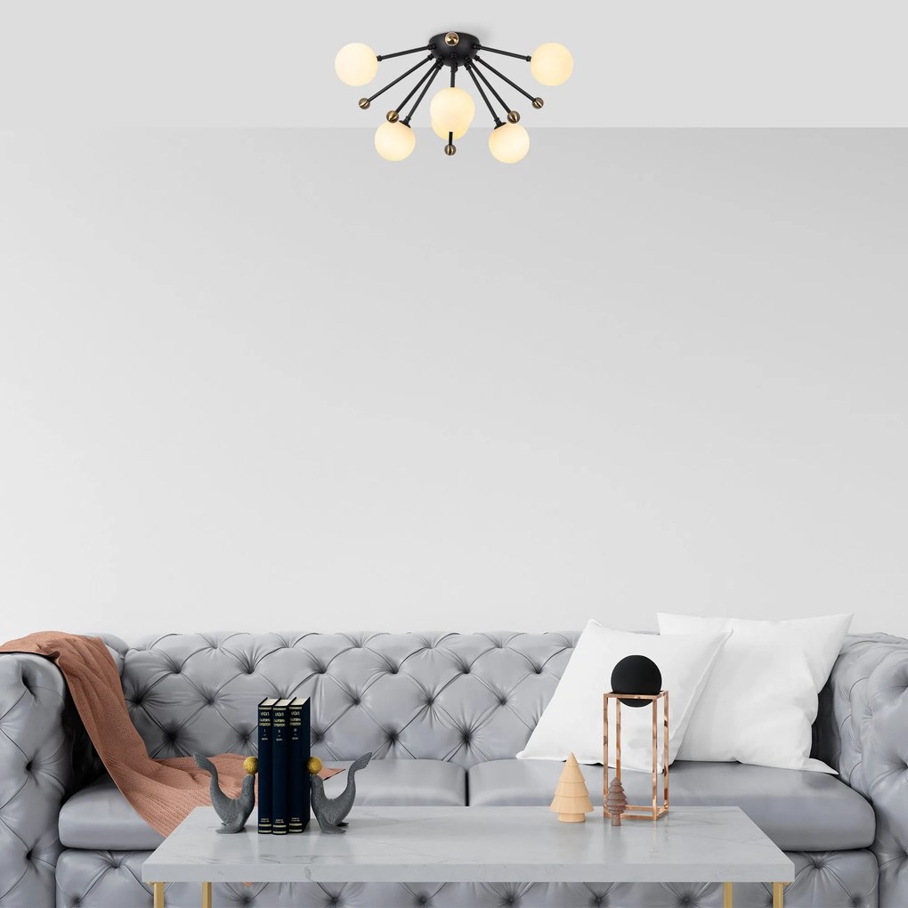 Candeeiro Chandelier Roze – Preto Antique Branco – 50 x 50 x 28 cm