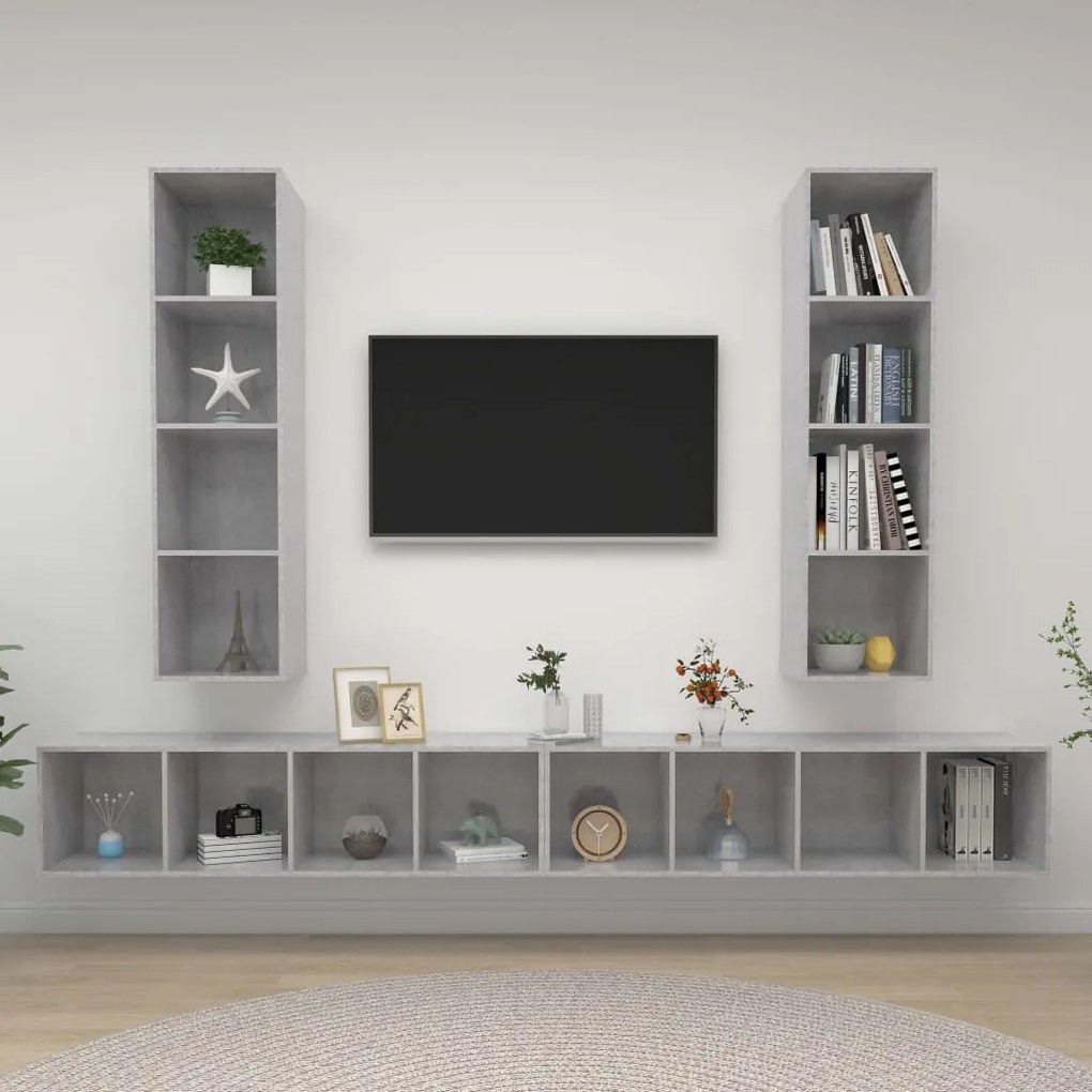 Armários de parede para TV 4 pcs contraplacado cinzento cimento