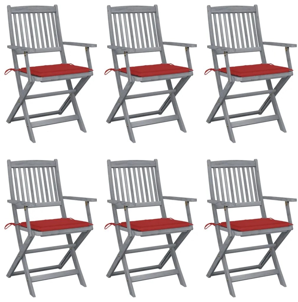 vidaXL Cadeiras exterior dobráveis c/ almofadões 6 pcs acácia maciça