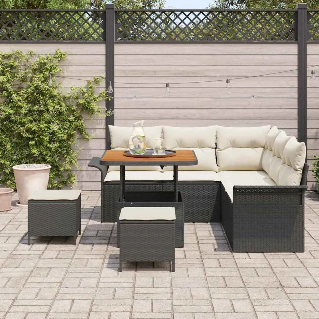 Conjunto de Sofá de Jardim vidaXL 8 Peças com Almofadas Preto Rattan P