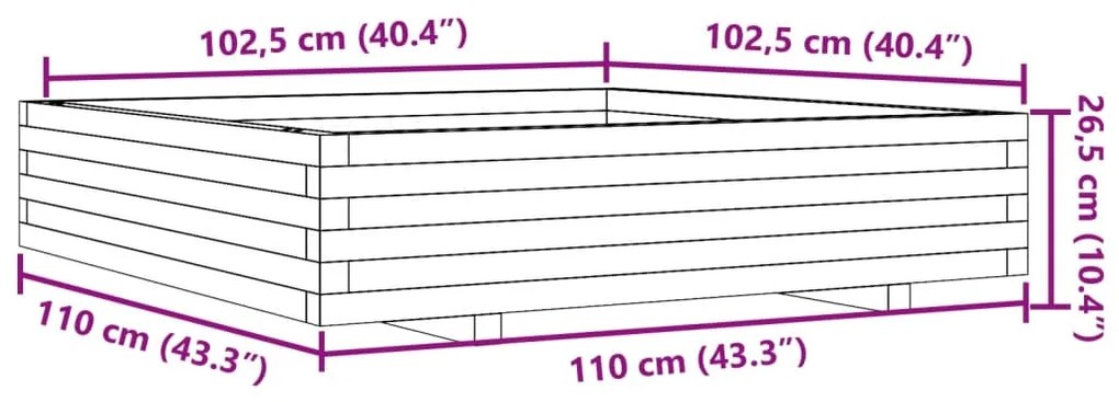 Vaso/floreira jardim 110x110x26,5 cm pinho maciço castanho-mel