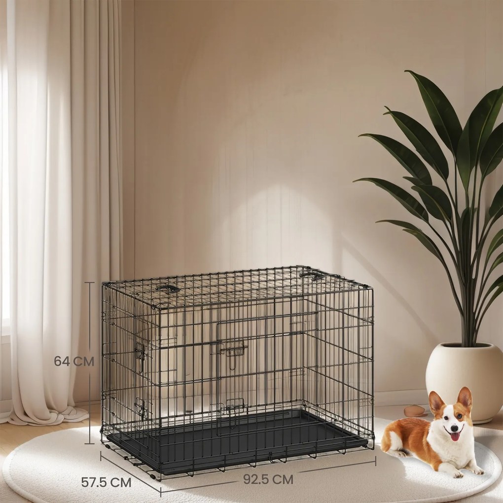 Gaiola dobrável para cães com 2 portas 92,5 x 57,5 x 64 cm preto