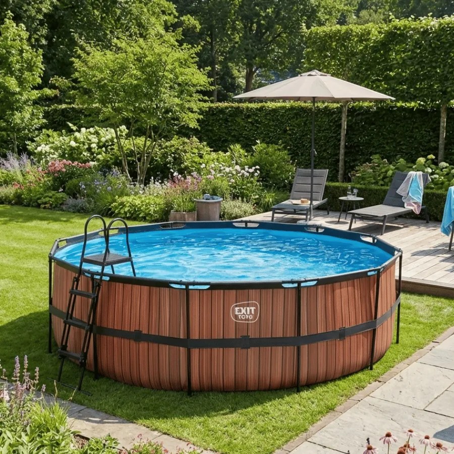 Piscina redonda Wood ø450x122cm com bomba de filtragem - Castanha
