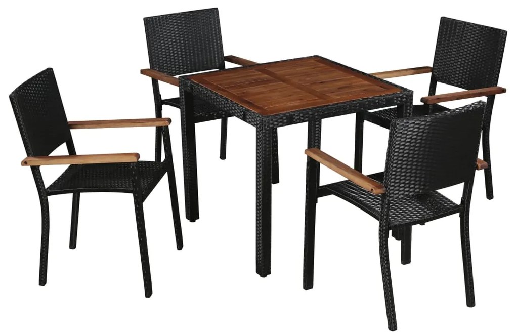5 pcs conjunto jantar exterior vime PE e madeira acácia preto