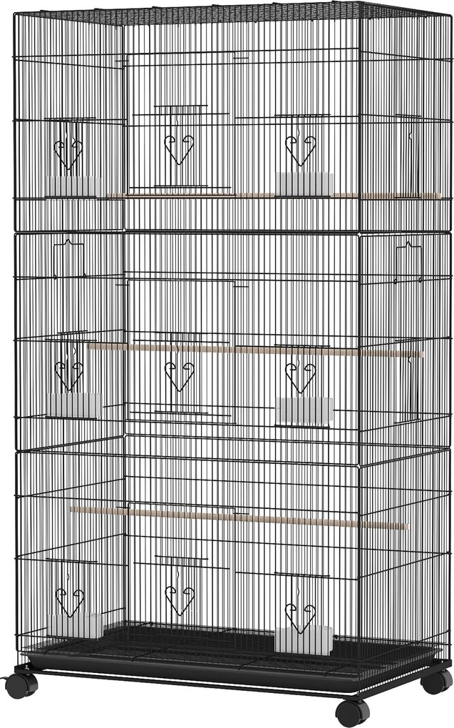 Gaiola para Aves, 77 x 46,5 x 141 cm, com Rodas, Preto
