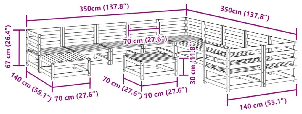 12 pcs conjunto sofás de jardim madeira de pinho castanho mel