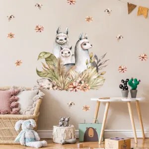 Autocolantes de parede - Alpacas com flores