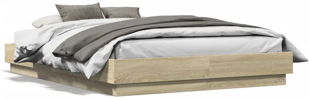 Estrutura de cama com luzes LED 135x190 cm carvalho sonoma