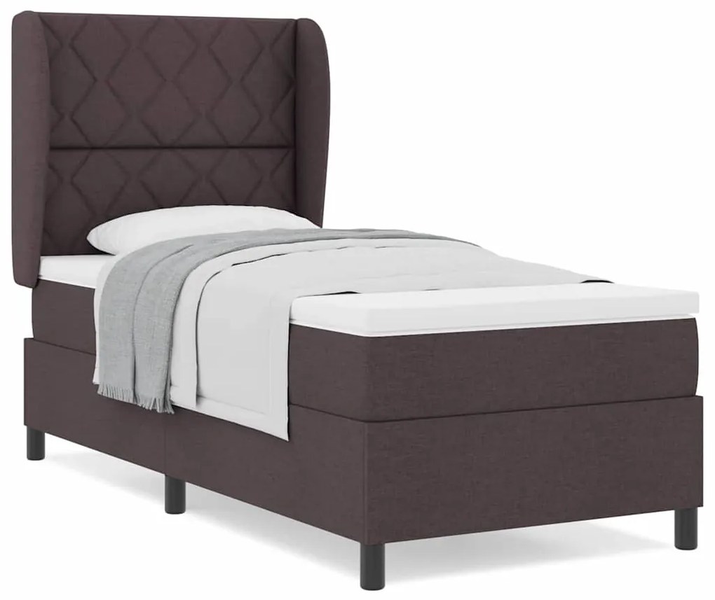 Cama Box com cabeceira Castanho escuro 100 x 200 cm Tecido