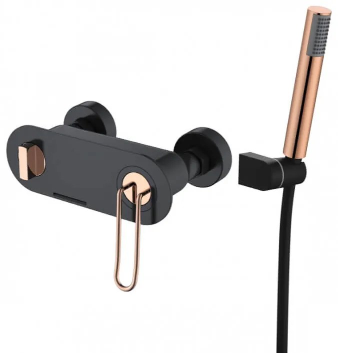 Torneira monocomando de encastrar para duche de cor preta e ouro rosa Belice