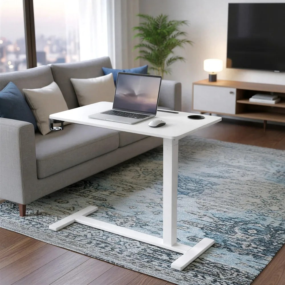 Mesa auxiliar com rodas, ajustável 80 x 45 x (65-102) cm branco