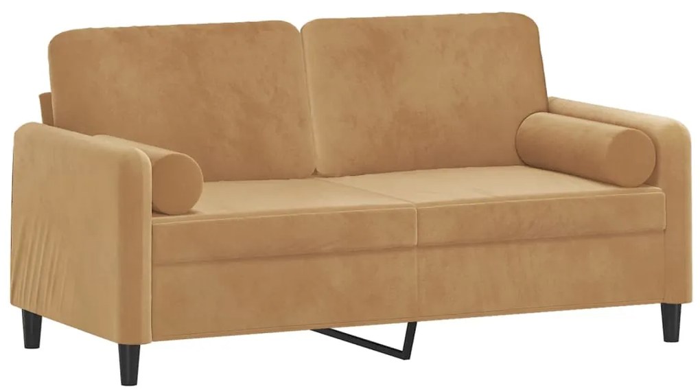 Sofá 2 lugares c/ almofadas decorativas 140 cm veludo castanho