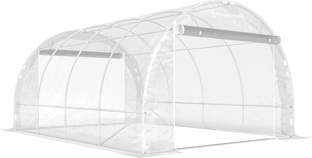 Outsunny Estufa tipo polytunnel, estufa walk-in com estrutura em aço galvanizado e cobertura de PE resistente aos UV, transparente | Aosom Portugal