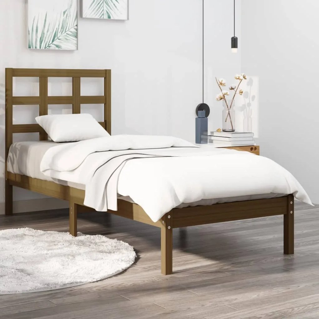 vidaXL Estrutura cama pequena solteiro 75x190 cm madeira castanho mel