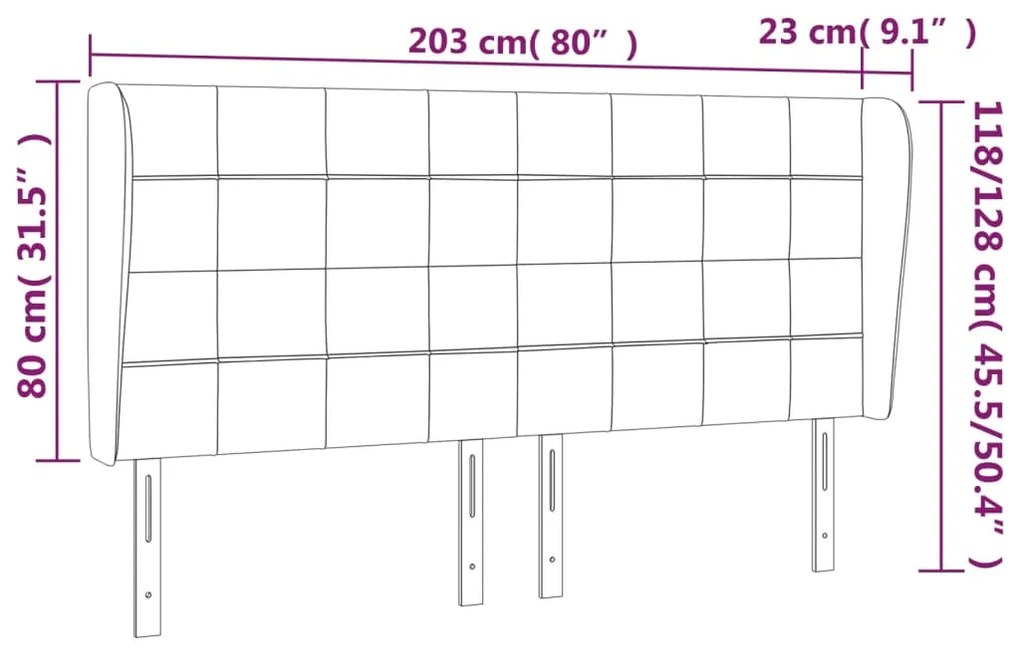 Cabeceira cama c/ abas veludo 203x23x118/128 cm azul-escuro