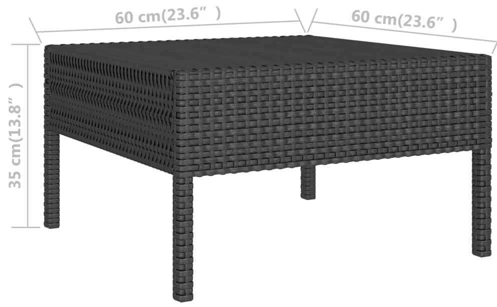 3 pcs conjunto lounge para jardim c/ almofadões vime PE preto