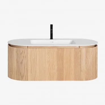 Conjunto De Móvel De Casa De Banho Suspenso Em Madeira Com Lavatório Integrado Carsone Madeira Natural & Sem Unidade Auxiliar & Sem Espelho & Preto Ma