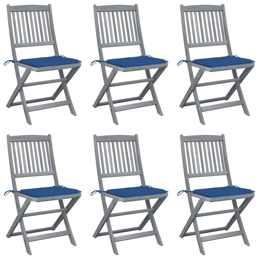 vidaXL Cadeiras exterior dobráveis c/ almofadões 6 pcs acácia maciça