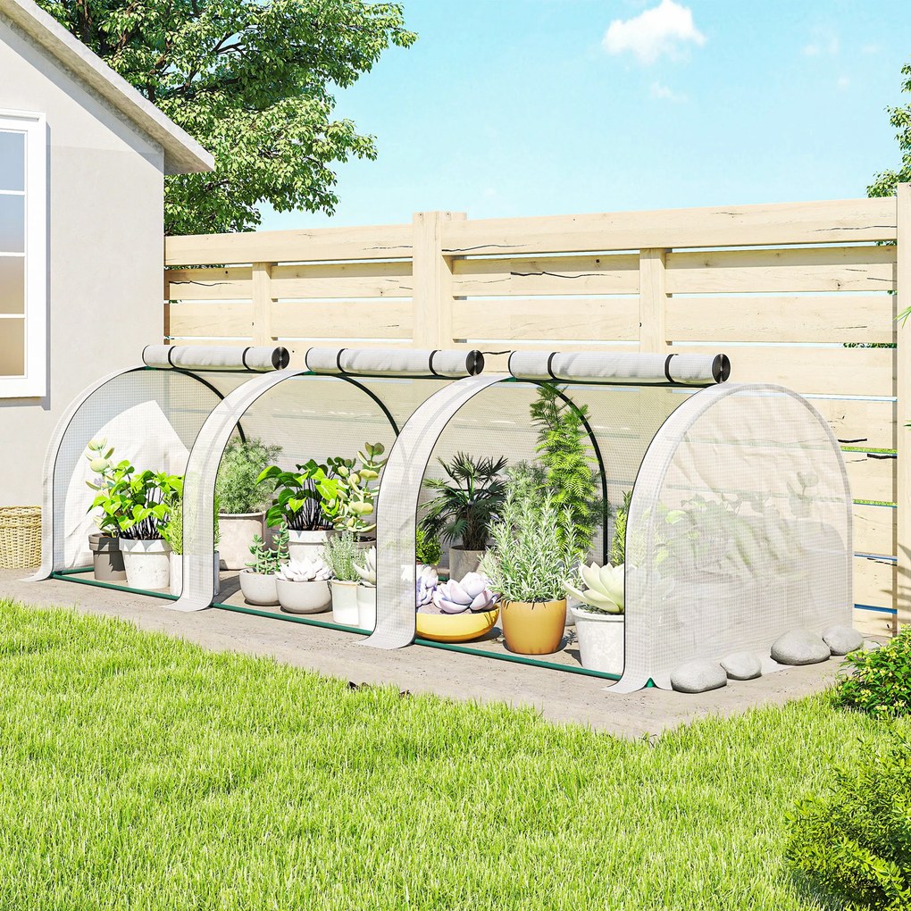 Mini-estufa de jardim para tomates 295 C x 100 L x 80 A cm Aço PE de alta densidade 140 g/m² Anti-UV 3 janelas Branca